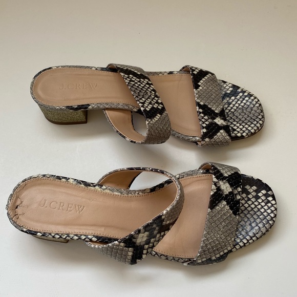 J. Crew Snakeskin Leather Slide Heeled Sandals - Picture 3 of 13